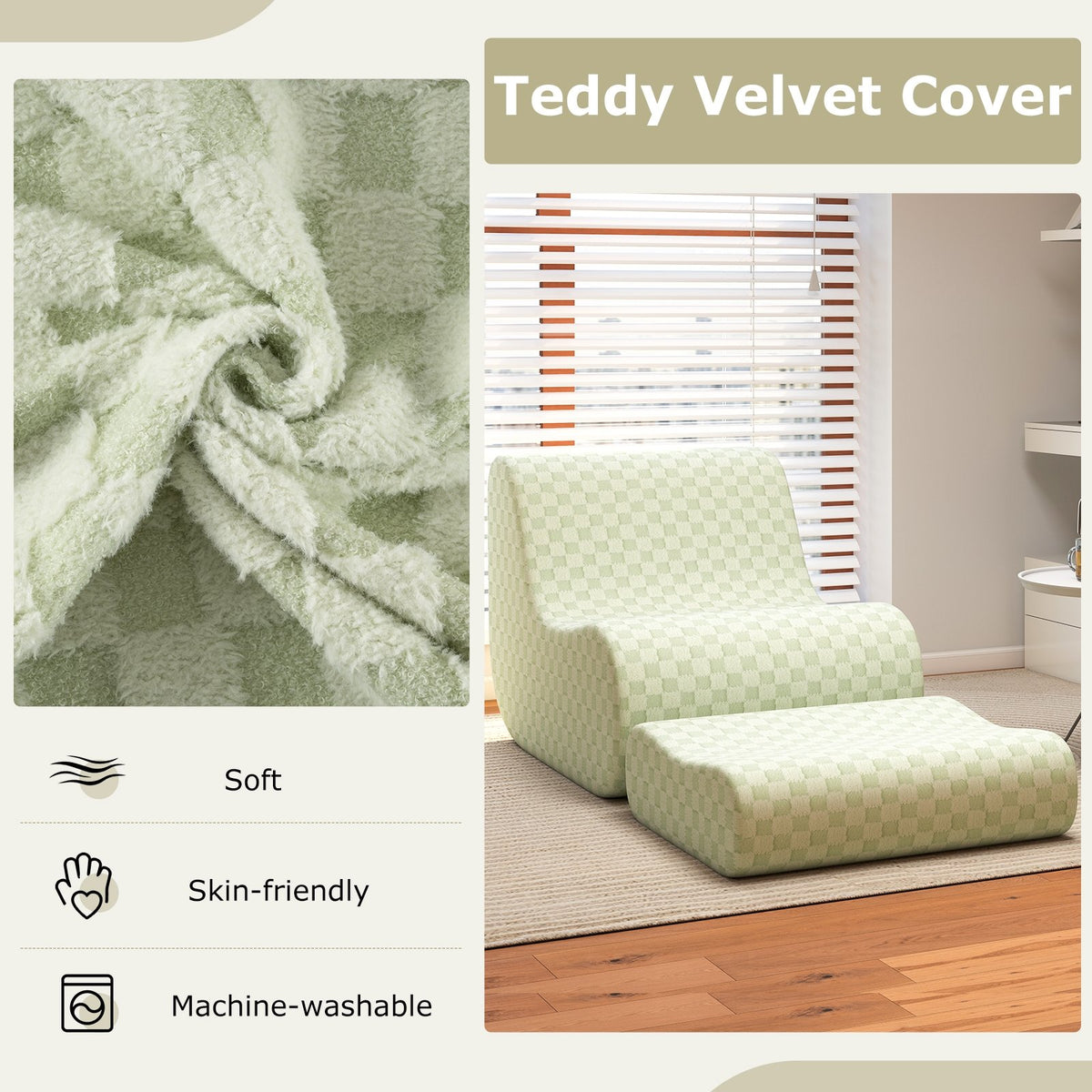 Bean Bag Chair with Ottoman and High Elasticity Sponge-Green view 7