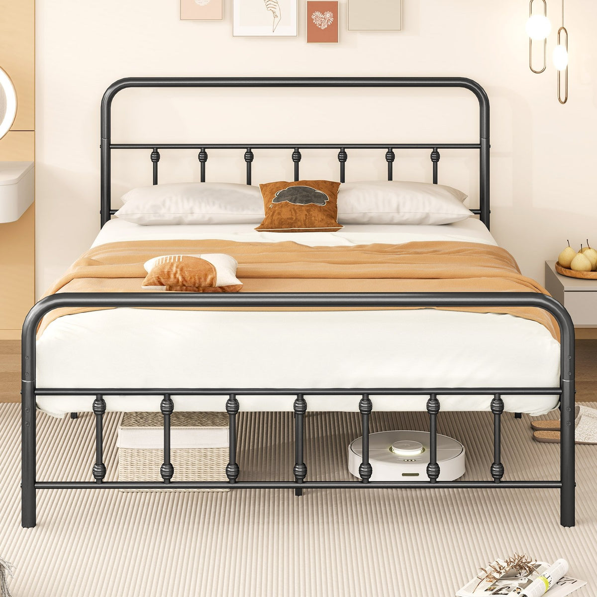 Bed Frame with Headboard and Under Bed Storage Black-Queen Size view 3