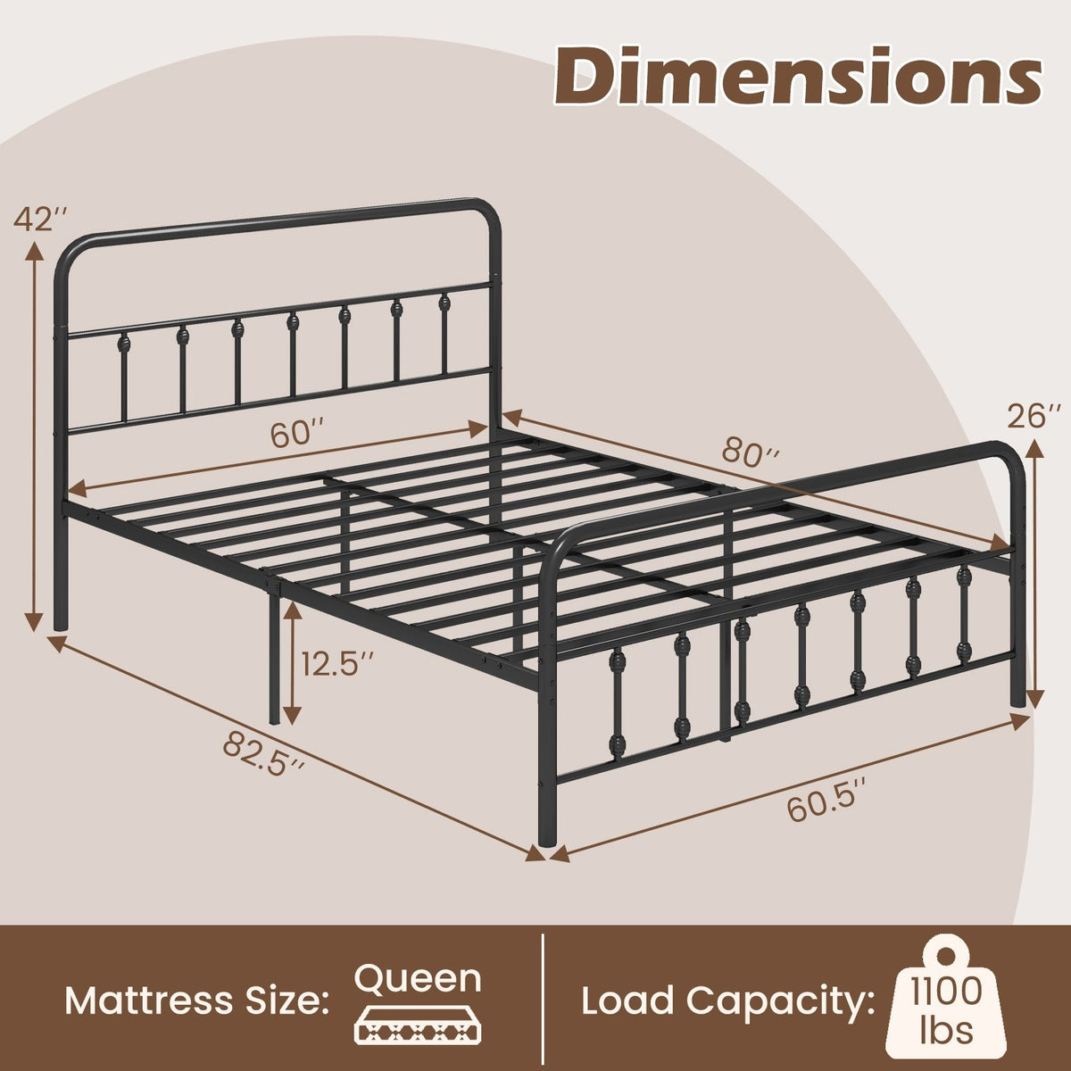Bed Frame with Headboard and Under Bed Storage Black-Queen Size view 4
