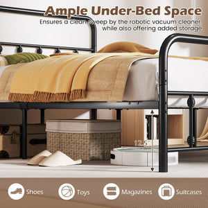 Bed Frame with Headboard and Under Bed Storage Black-Queen Size view 5