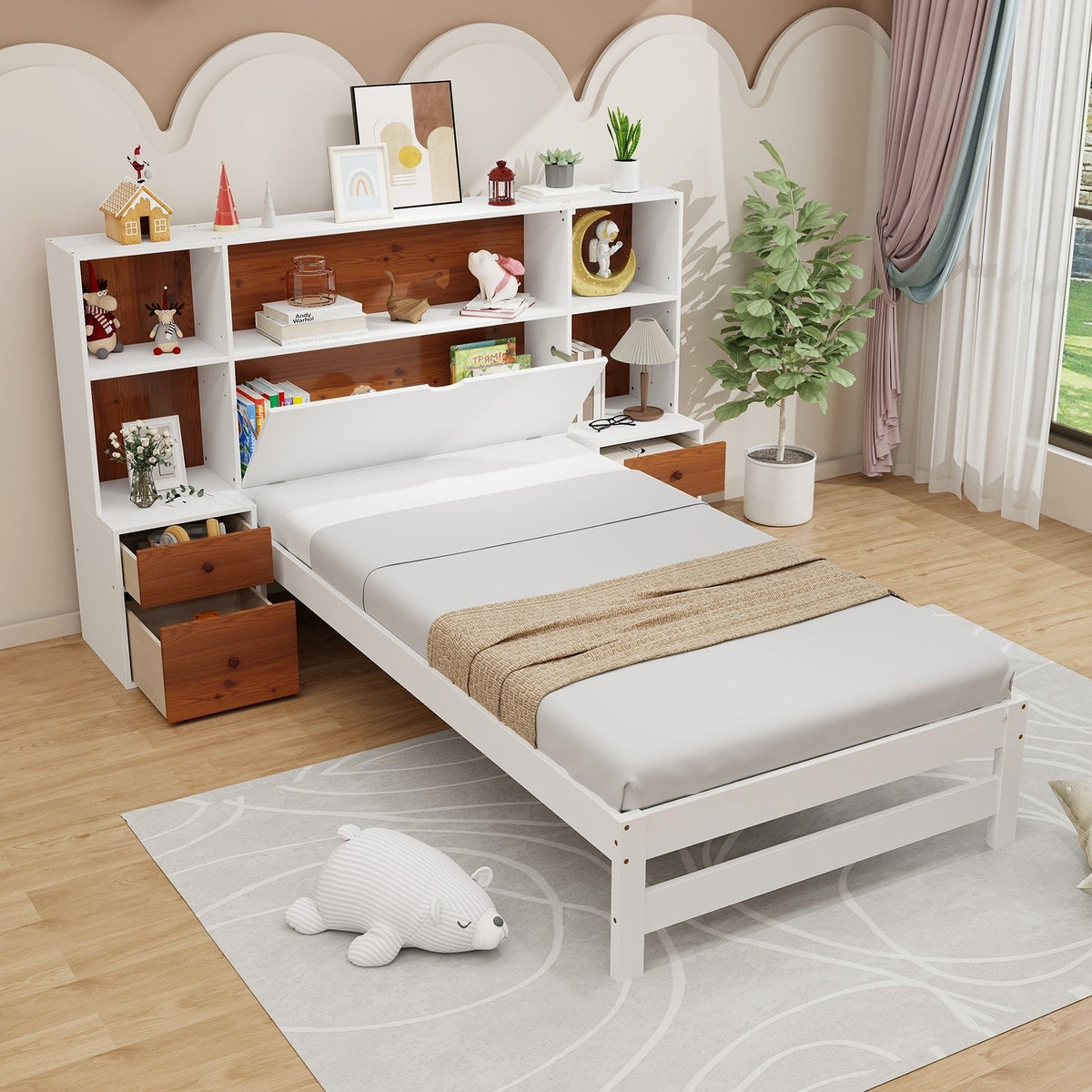 Bed Frame with Storage Headboard and Nightstands-Twin Size view 5
