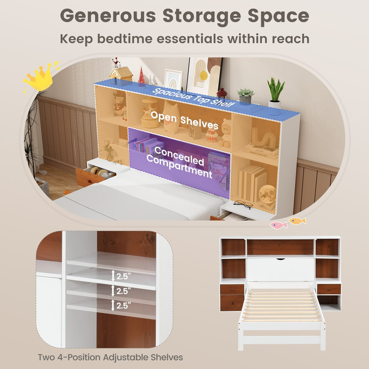 Bed Frame with Storage Headboard and Nightstands-Twin Size view 7