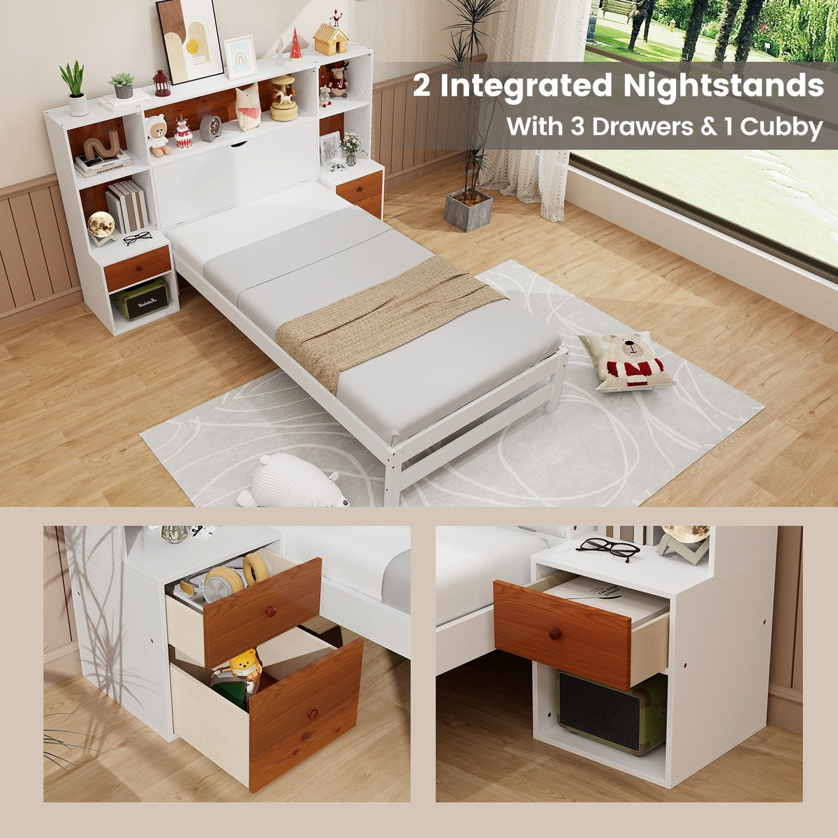 Bed Frame with Storage Headboard and Nightstands-Twin Size view 8