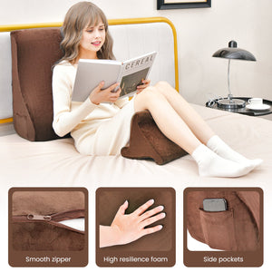 Bed Wedge Pillow with Tablet Pillow Stand and Side Pockets-Brown view 7