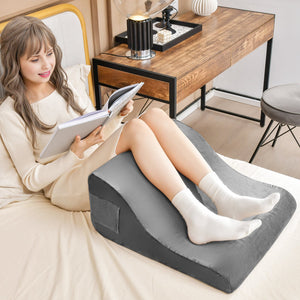 Bed Wedge Pillow with Tablet Pillow Stand and Side Pockets-Gray view 3