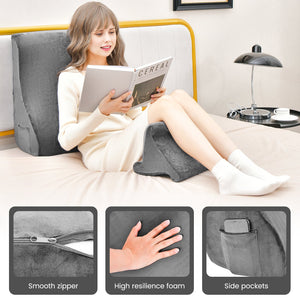 Bed Wedge Pillow with Tablet Pillow Stand and Side Pockets-Gray view 7