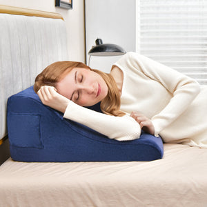 Bed Wedge Pillow with Tablet Pillow Stand and Side Pockets-Navy view 2