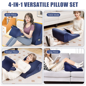Bed Wedge Pillow with Tablet Pillow Stand and Side Pockets-Navy view 6