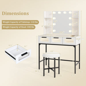 Bedroom Makeup Vanity Desk with Hollywood Mirror and Lights-White view 4