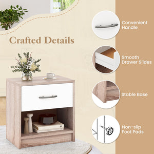 Bedside Table Nightstand with Drawer and Open Storage Shelf-Natural & White view 6