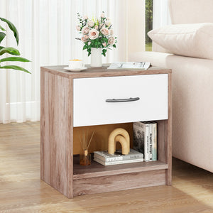 Bedside Table Nightstand with Drawer and Open Storage Shelf-Oak view 2