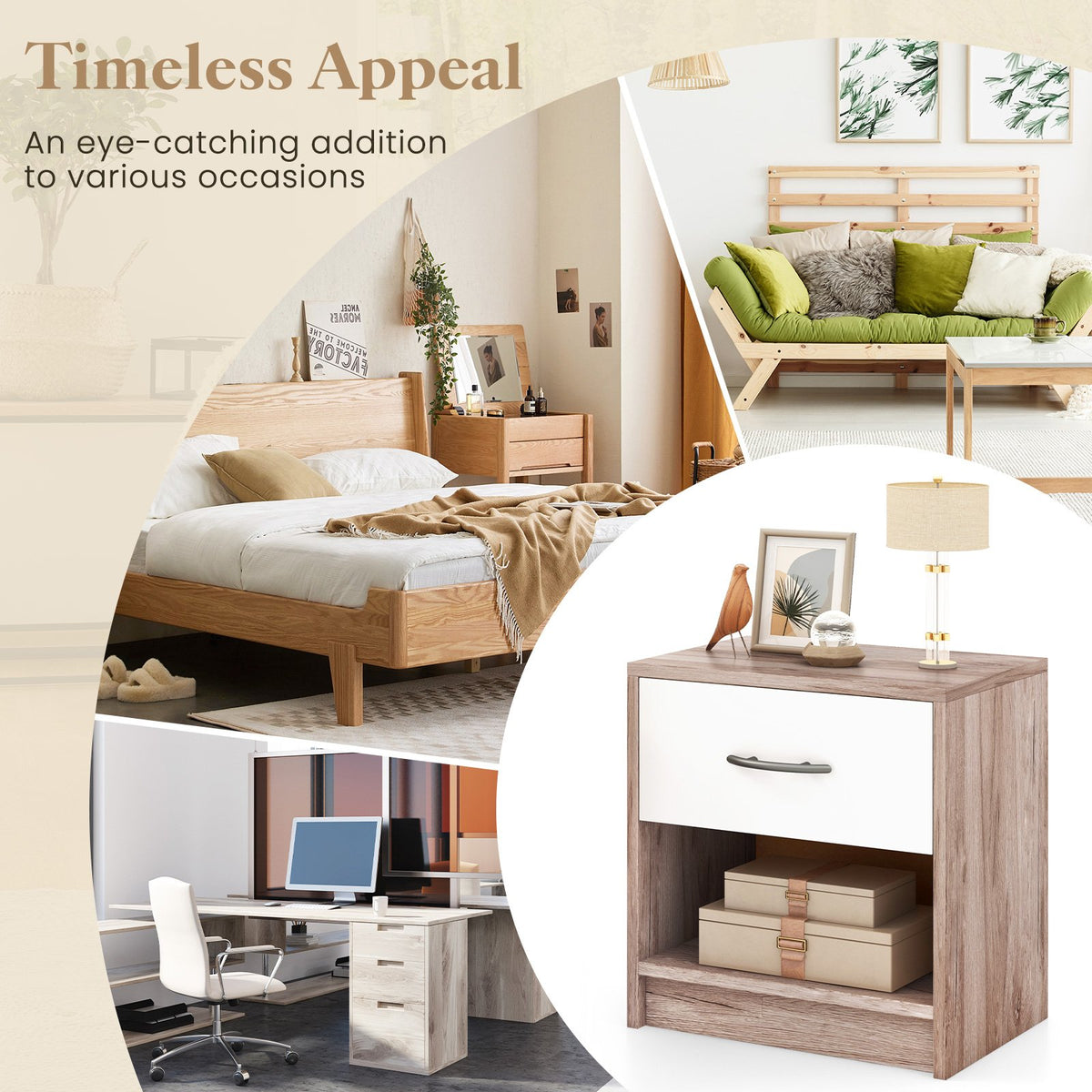 Bedside Table Nightstand with Drawer and Open Storage Shelf-Oak view 7