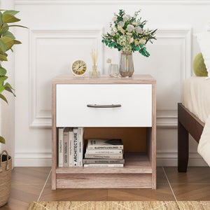 Bedside Table Nightstand with Drawer and Open Storage Shelf-Oak view 9