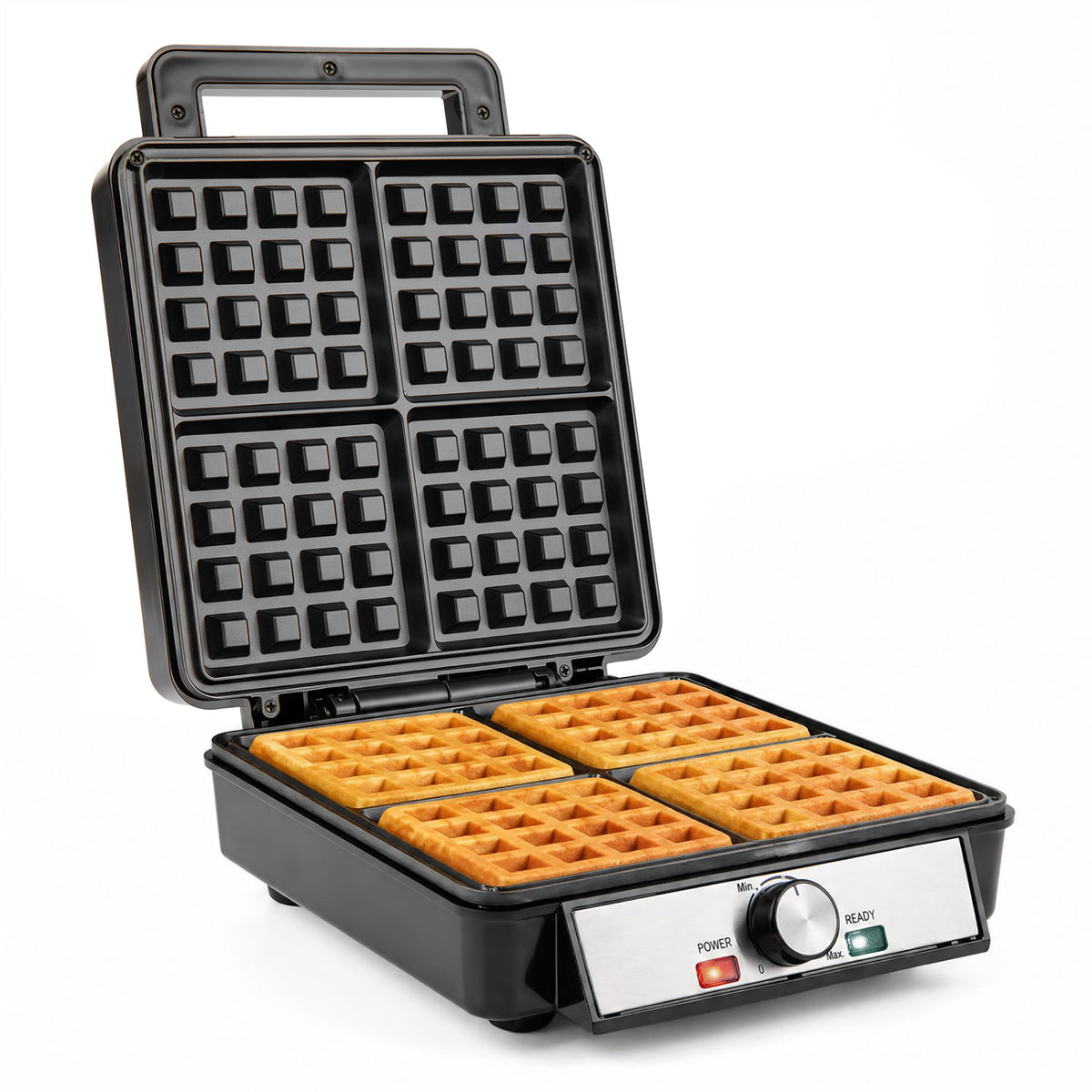 Belgian Waffle Maker 4-Slice 1200W with Browning Knob and Nonstick Plates-Black & Silver view 4