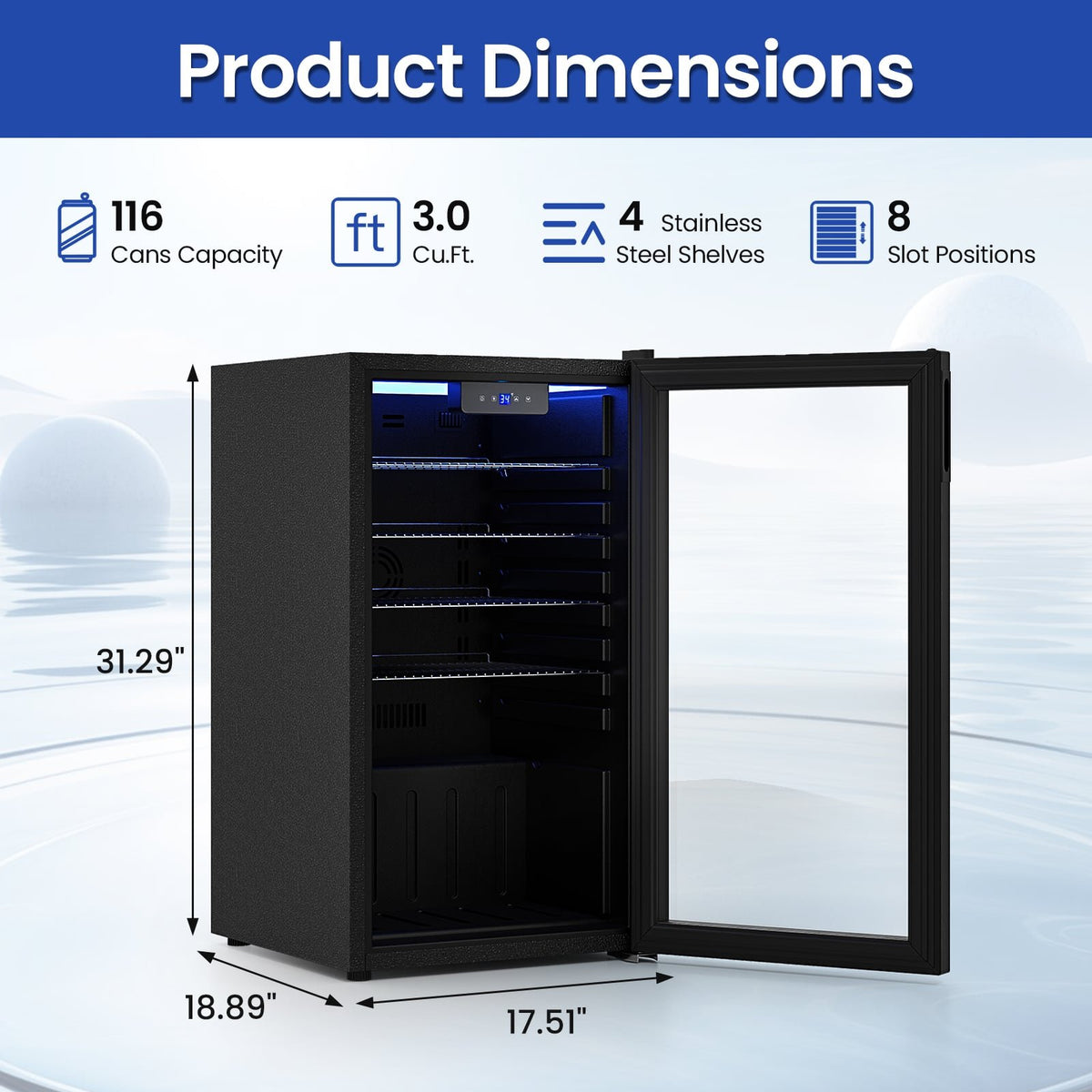 Beverage Refrigerator Cooler with Glass Door-Black view 5