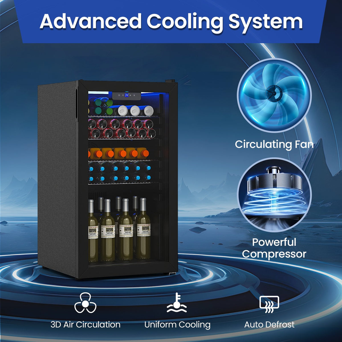 Beverage Refrigerator Cooler with Glass Door-Black view 6