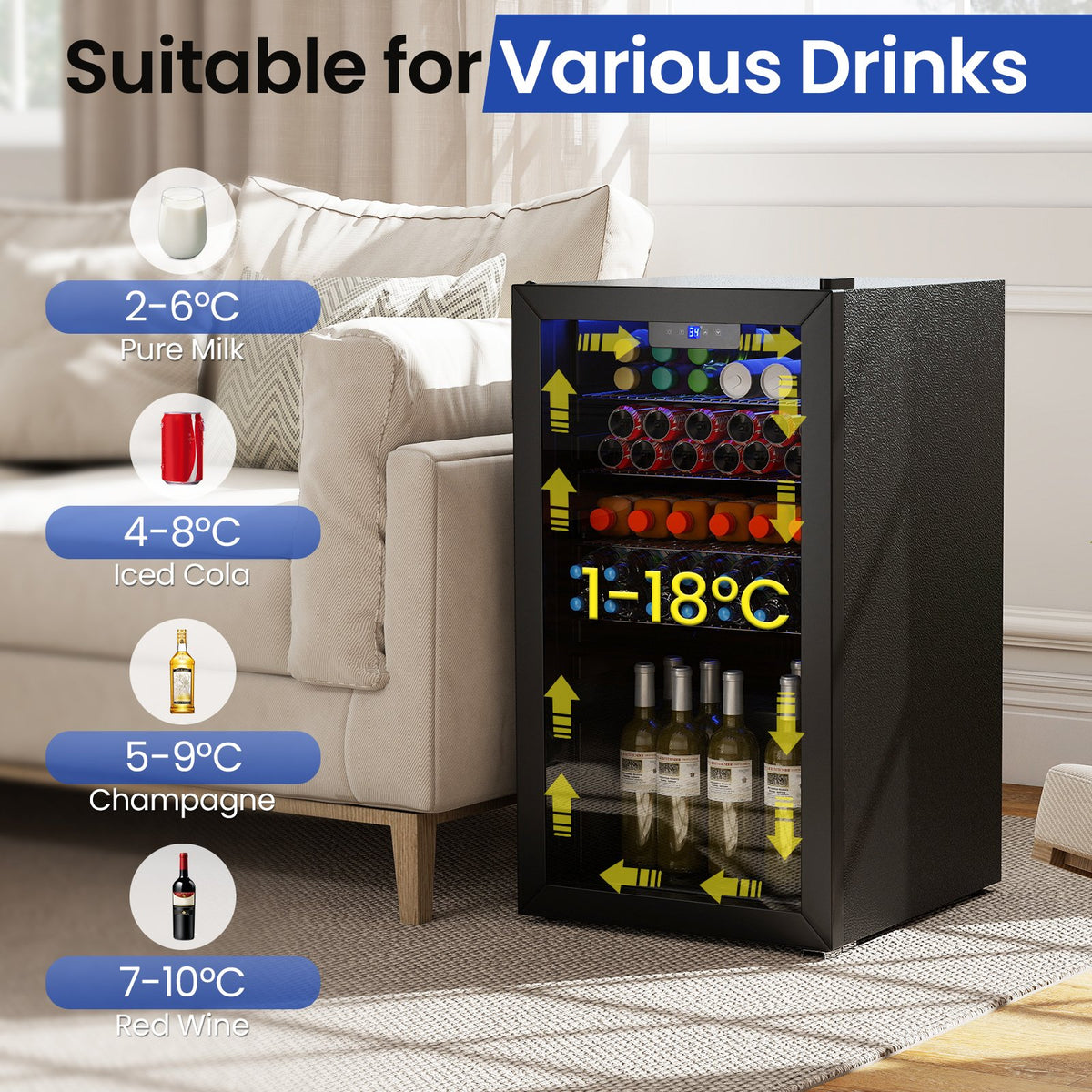 Beverage Refrigerator Cooler with Glass Door-Black view 9