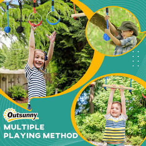 Ninja Slackline Set, 30-Piece, 10m Rope with Obstacles, Climbing Frame, Playset Equipment for Children Aged 3-6