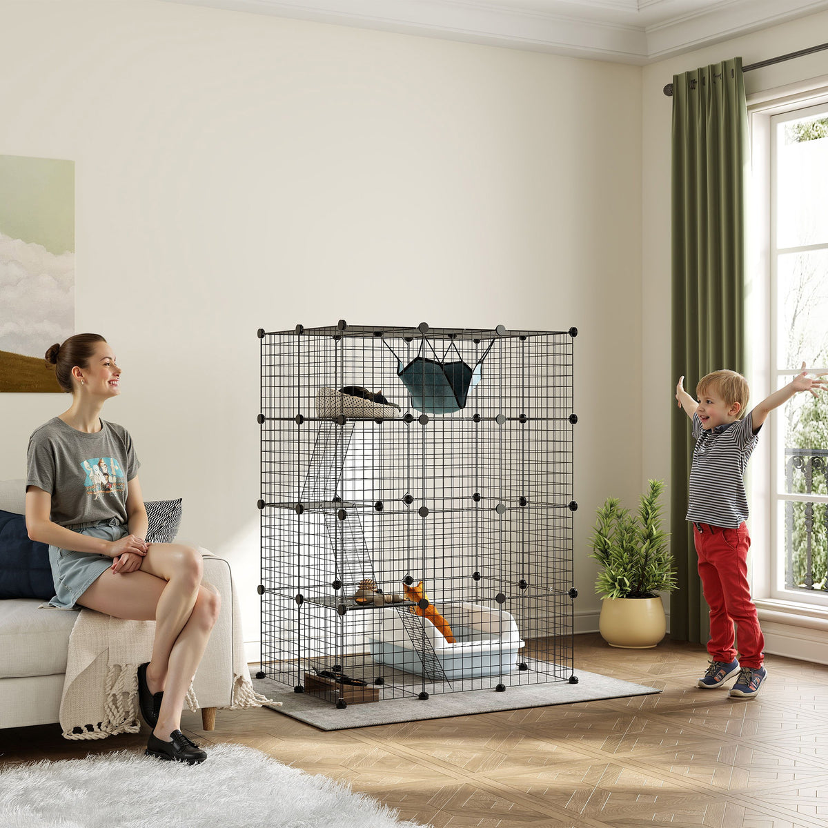 4 Tier DIY Cat Cage Indoor, Catio for 1-3 Cats with Hammock, 5 Doors, 3 Ramps, 3 Jumping Platforms – view 21