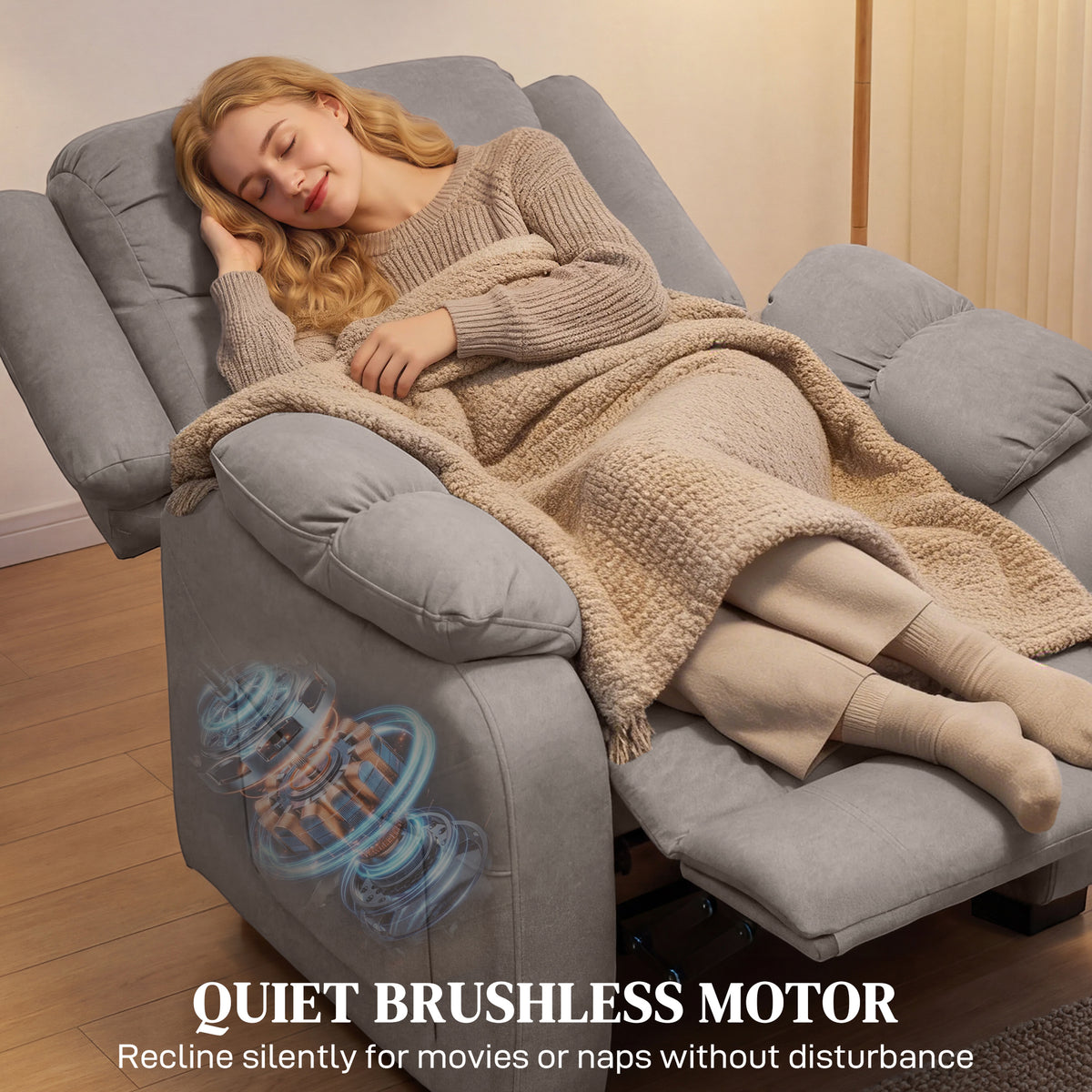 Massage Recliner Chair with Quiet Brushless Motor Pet-Friendly Fabric Power Recliner with 2 Memory – view 6