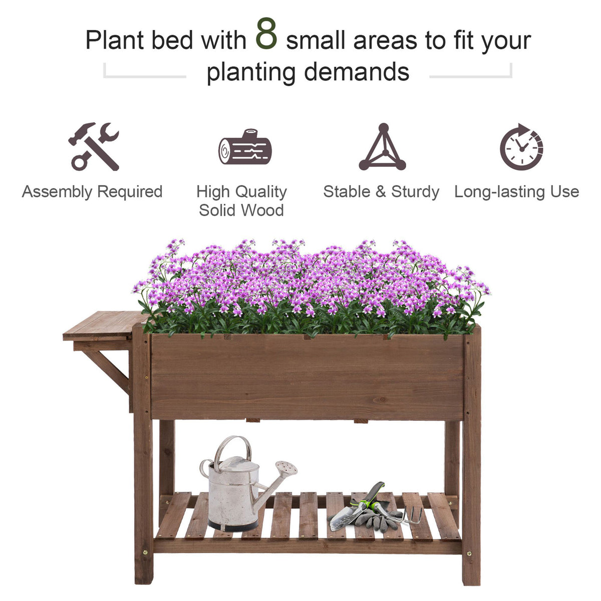 Raised Garden Bed with 8 Grids and Storage Shelf, Elevated Planter Box with Legs – view 3