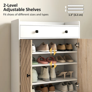 Shoe Cabinet for Entryway, Modern Shoe Storage Cabinet with Adjustable Shelves and Drawer for 12 Pairs, White