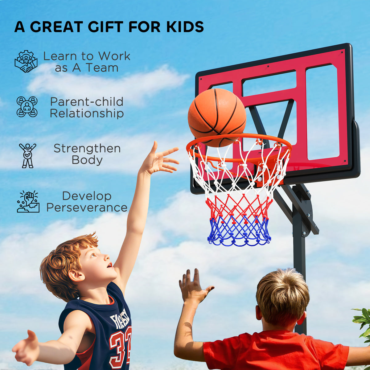 Qaba Kids Basketball Hoop, 6.6-8.5ft Adjustable Height Basketball Net with Weight Bag, for Indoor Outdoor, for 6+ Years