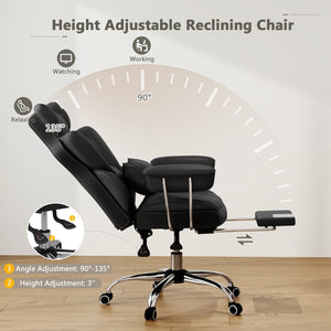 Big and Tall Executive Office Desk Chair with Footrest and Lumbar Support-Black view 6