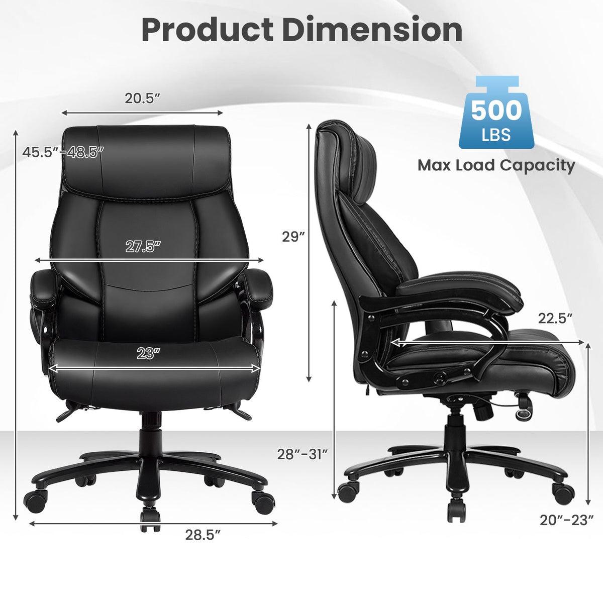 Big & Tall 400lb PU Leather Massage Office Chair-Black view 2
