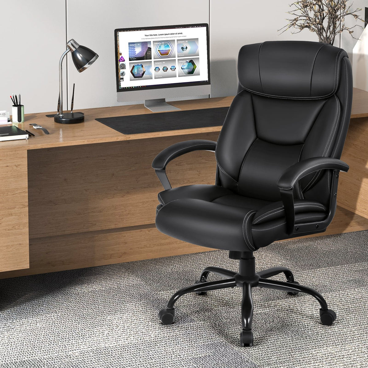 Massage Executive Office Chair with 6 Vibrating Points-Black view 3