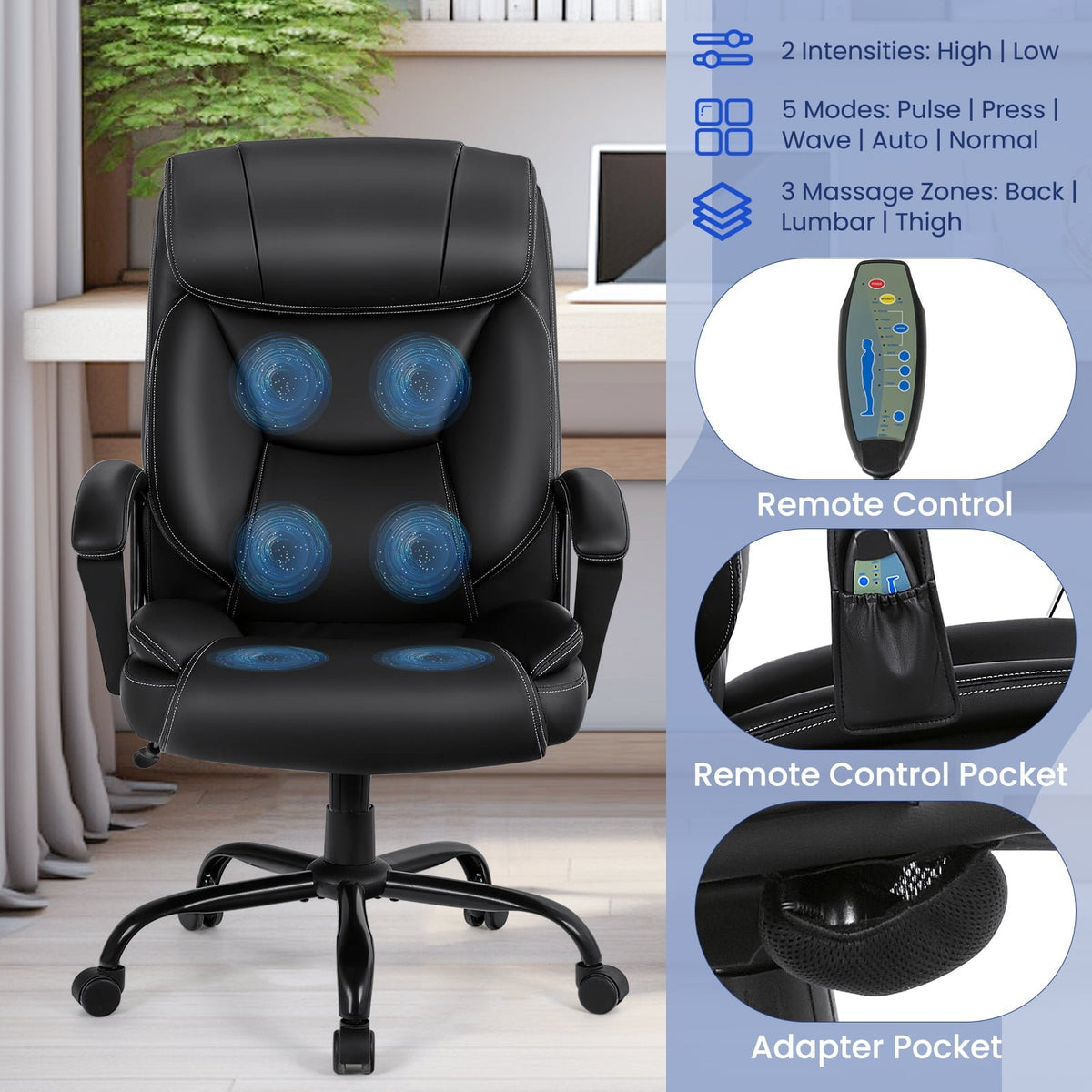 Massage Executive Office Chair with 6 Vibrating Points-Black view 6