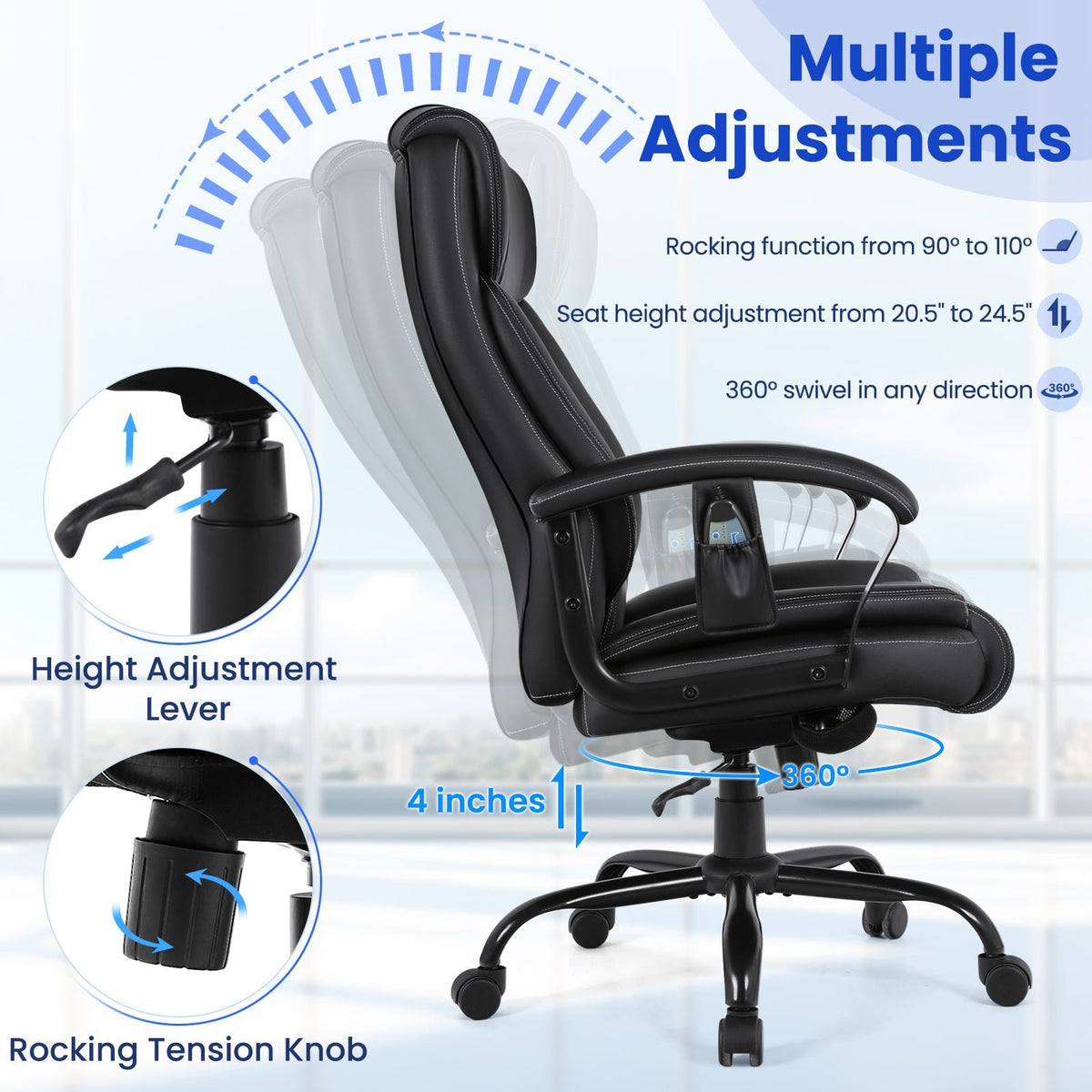 Massage Executive Office Chair with 6 Vibrating Points-Black view 7