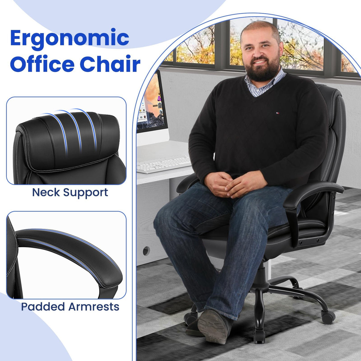 Massage Executive Office Chair with 6 Vibrating Points-Black view 8