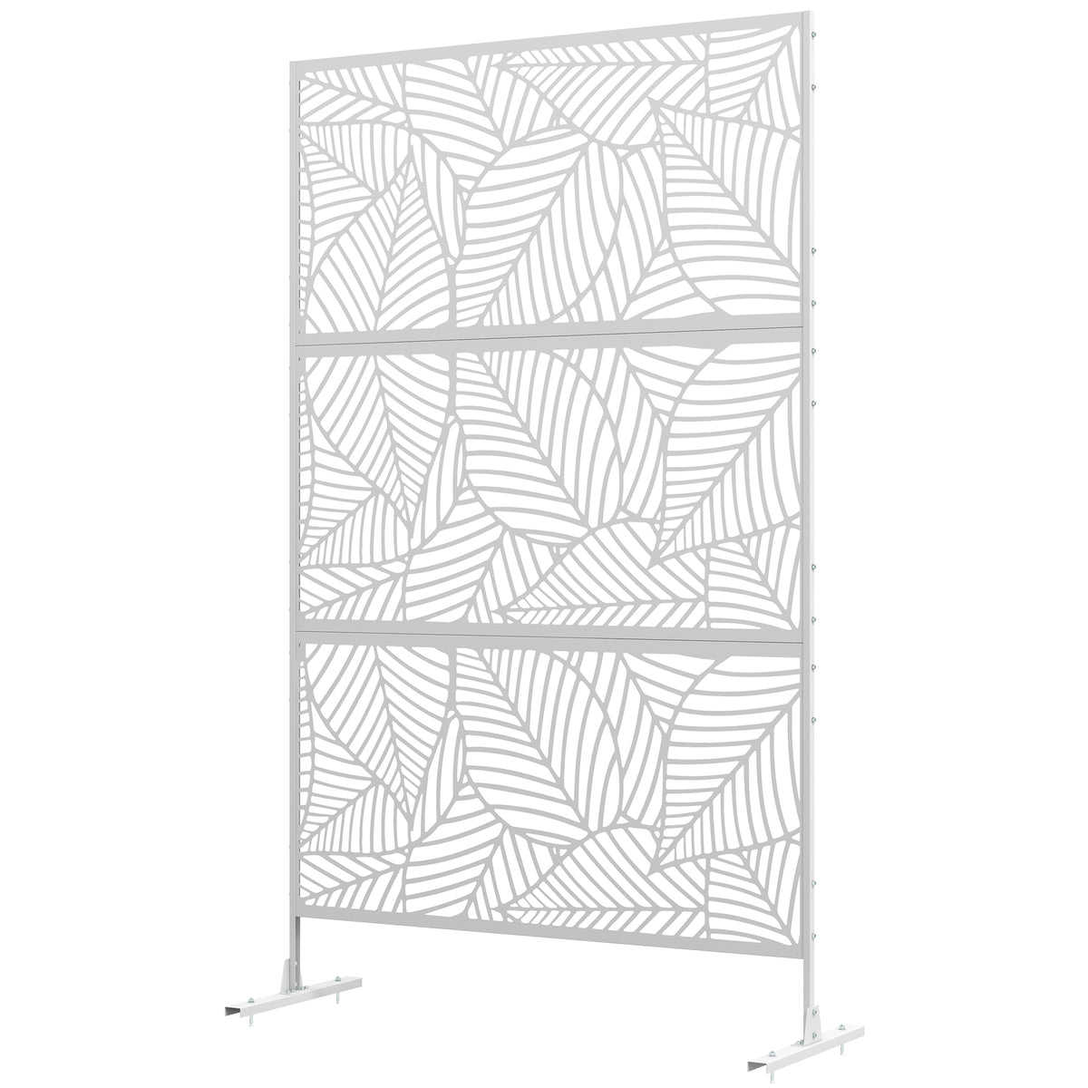 6.5FT Decorative Outdoor Divider, Metal Privacy Screen with Stand, Large Leaf Style, Black – view 8