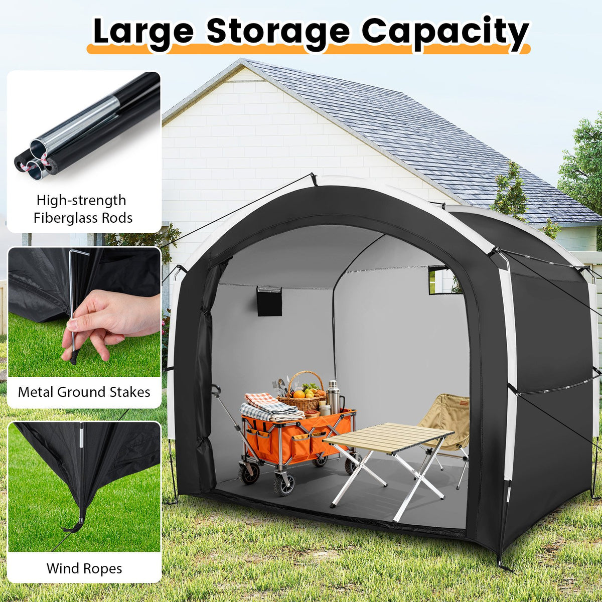Bike Storage Shed Tent with PU4000MM Waterproof 210D Oxford Fabric for 5 Bikes view 8