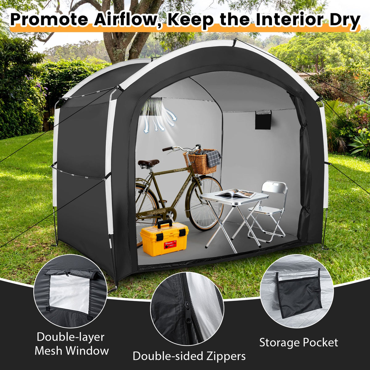 Bike Storage Shed Tent with PU4000MM Waterproof 210D Oxford Fabric for 5 Bikes view 9