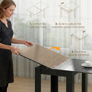 55" Extendable Dining Table for 4-6, Kitchen Table with Steel Slides and Felt Pads for Small Spaces, Black – view 4