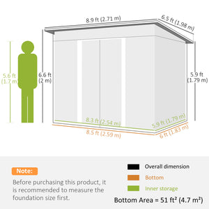8.5' x 6' Small Gardening Shed Lockable Steel Utility Storage Outdoor Backyard Garden for Gardeners, Grey – view 9