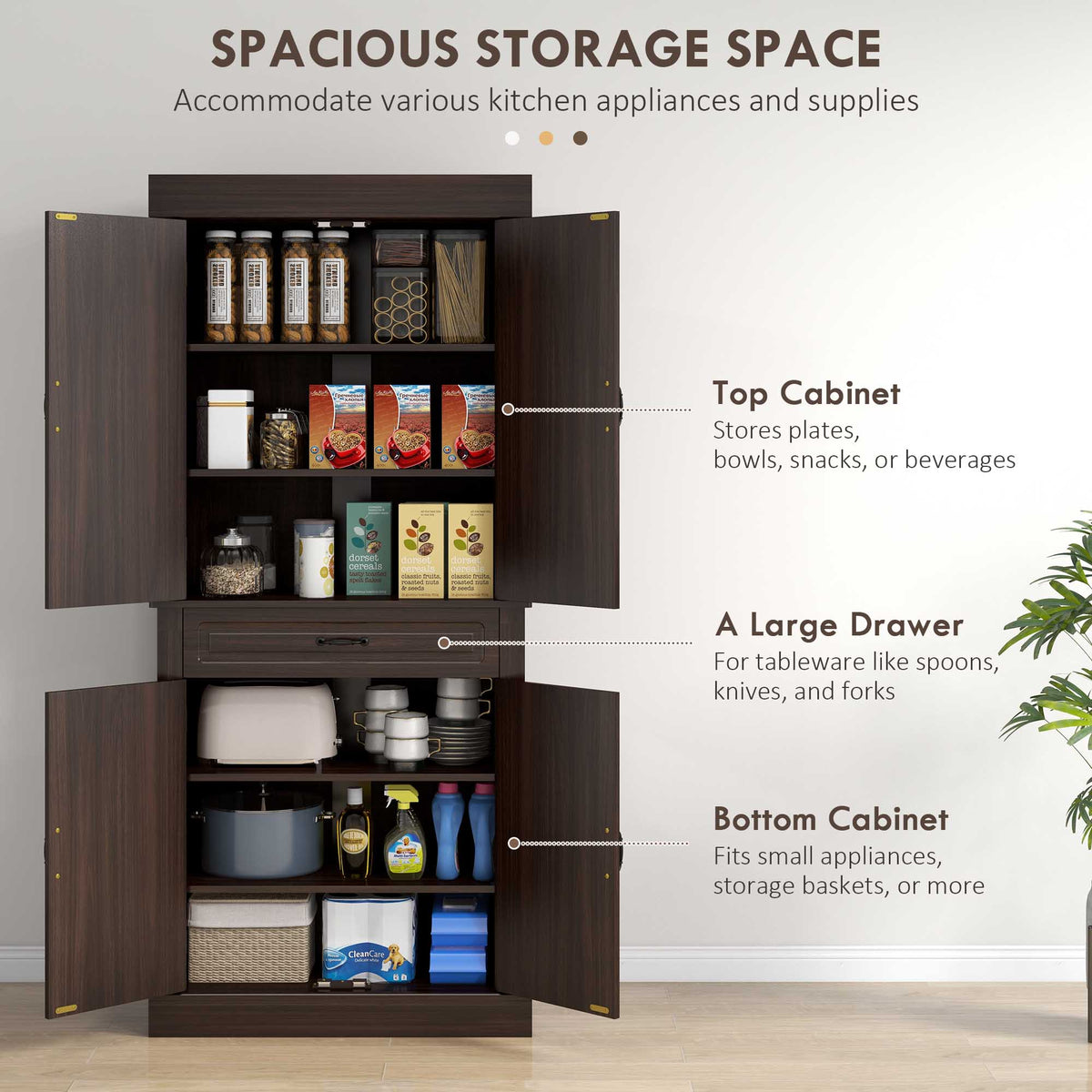 71" Freestanding Kitchen Pantry with 4 Doors and 2 Cabinets, Tall Storage Cabinet for Kitchen – view 10