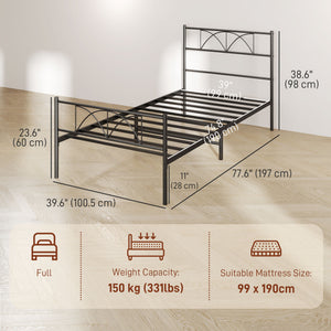 Metal Full Platform Bed Frame with Headboard, Steel Slat Support, Underbed Storage, No Box Spring Needed, Easy Assembly