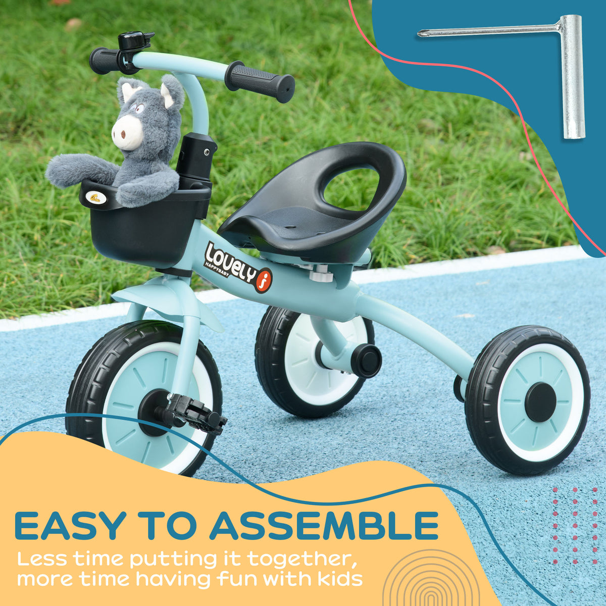 Qaba Tricycle for Toddler 2-5 Year Old Girls and Boys, Toddler Bike with Adjustable Seat, Basket, Bell