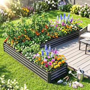 L-Shaped Raised Garden Bed, 82" x 109" x 12" Galvanized Steel Planter Box with Multi-reinforced Rods for – view 12