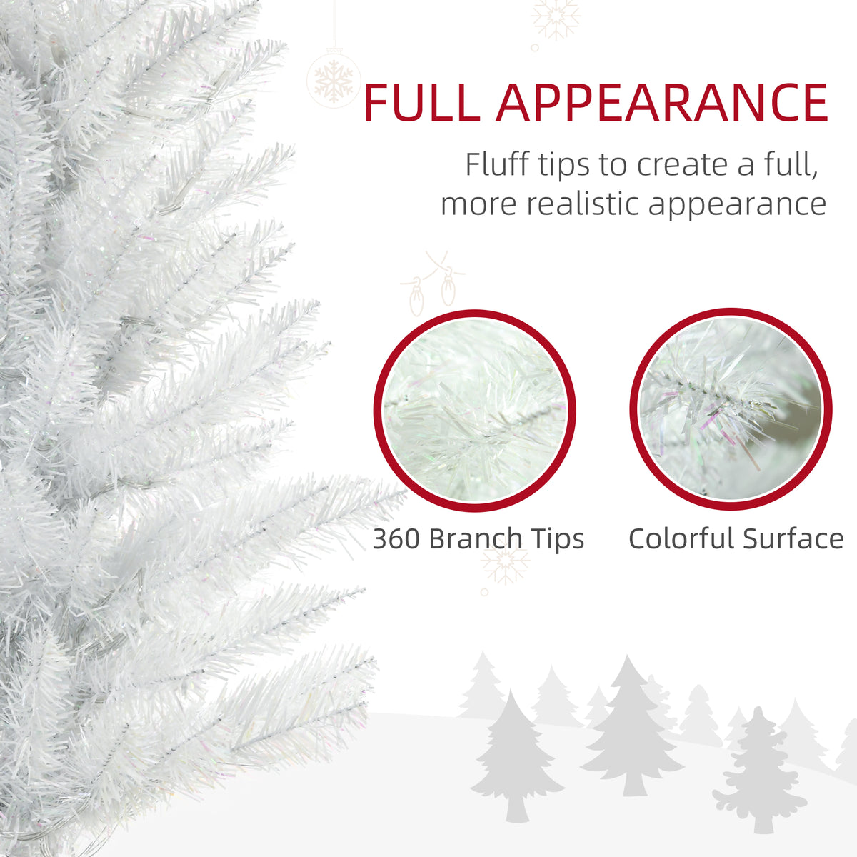 6' Prelit Christmas Trees, Pencil Artificial Christmas Tree with Colourful Surface Tips, Colourful LED Lights, White
