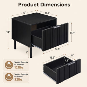 Black Modern Nightstand with Vertical-Striped Storage Drawer-Black view 4
