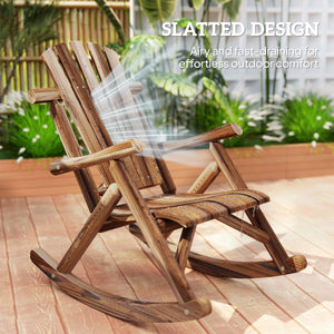 Wooden Outdoor Rocking Chair, Oversized Adirondack Patio Rocker with High Back and Slatted Seat, Carbonized – view 6