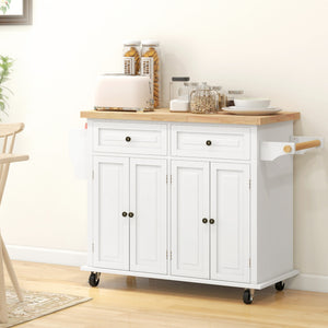 Kitchen Island with Storage, Rolling Trolley Cart with Rubber Wood Top, Spice Rack, Towel Rack, Brown Oak – view 28