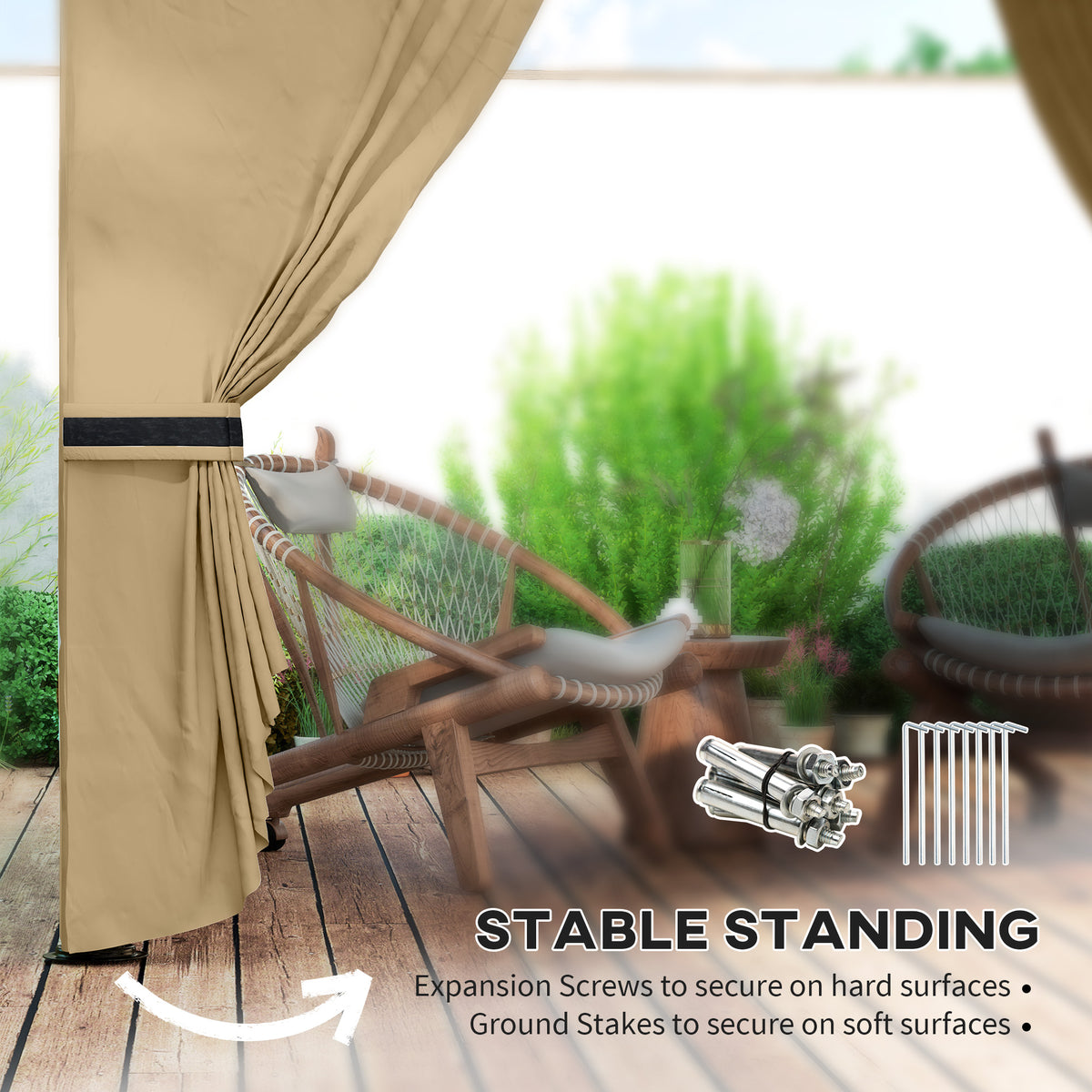11' x 11' Outdoor Gazebo, Double Roof Patio Gazebo Canopy with Curtains, Church Windows, Galvanised Steel Frame, Beige
