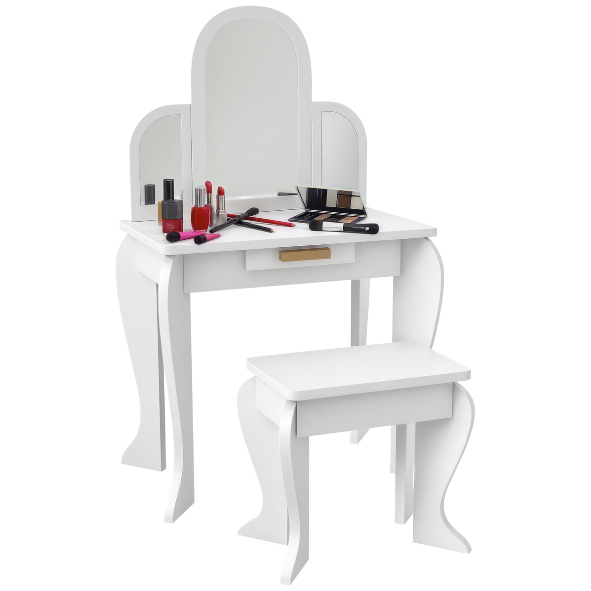 Qaba Kids Dressing Table and Chair Set, Girls Dressing Set, Makeup Desk with Drawer for 3-6 Years Old Kids