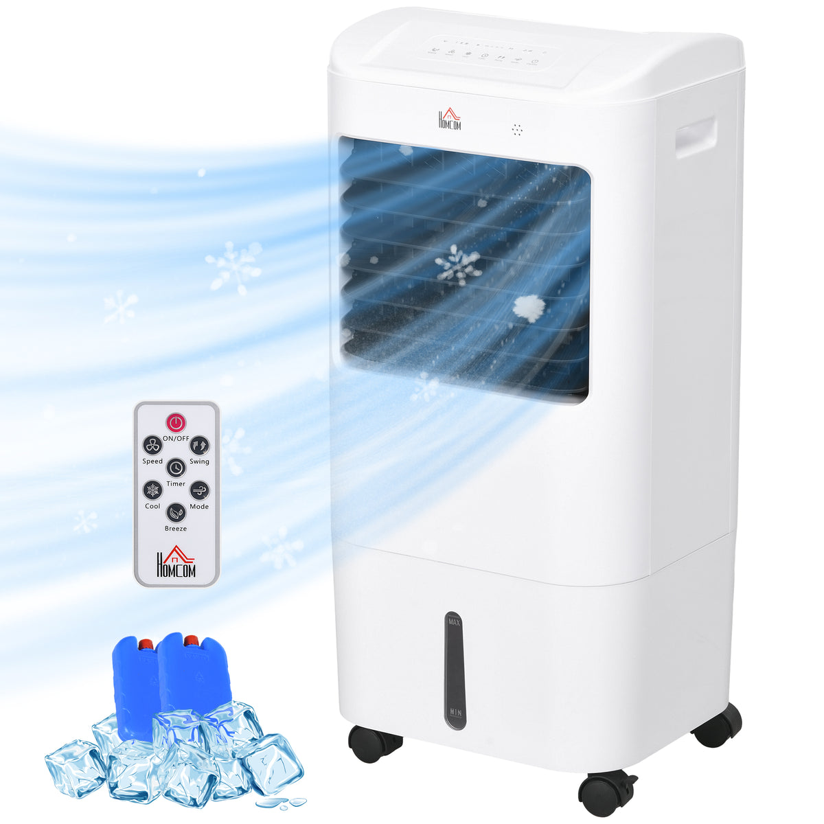 Cooling Fan for Bedroom with Ice Pack, Tower Fan with Remote Control, 3 Modes, 3 Speeds, 7.5H Timer, White