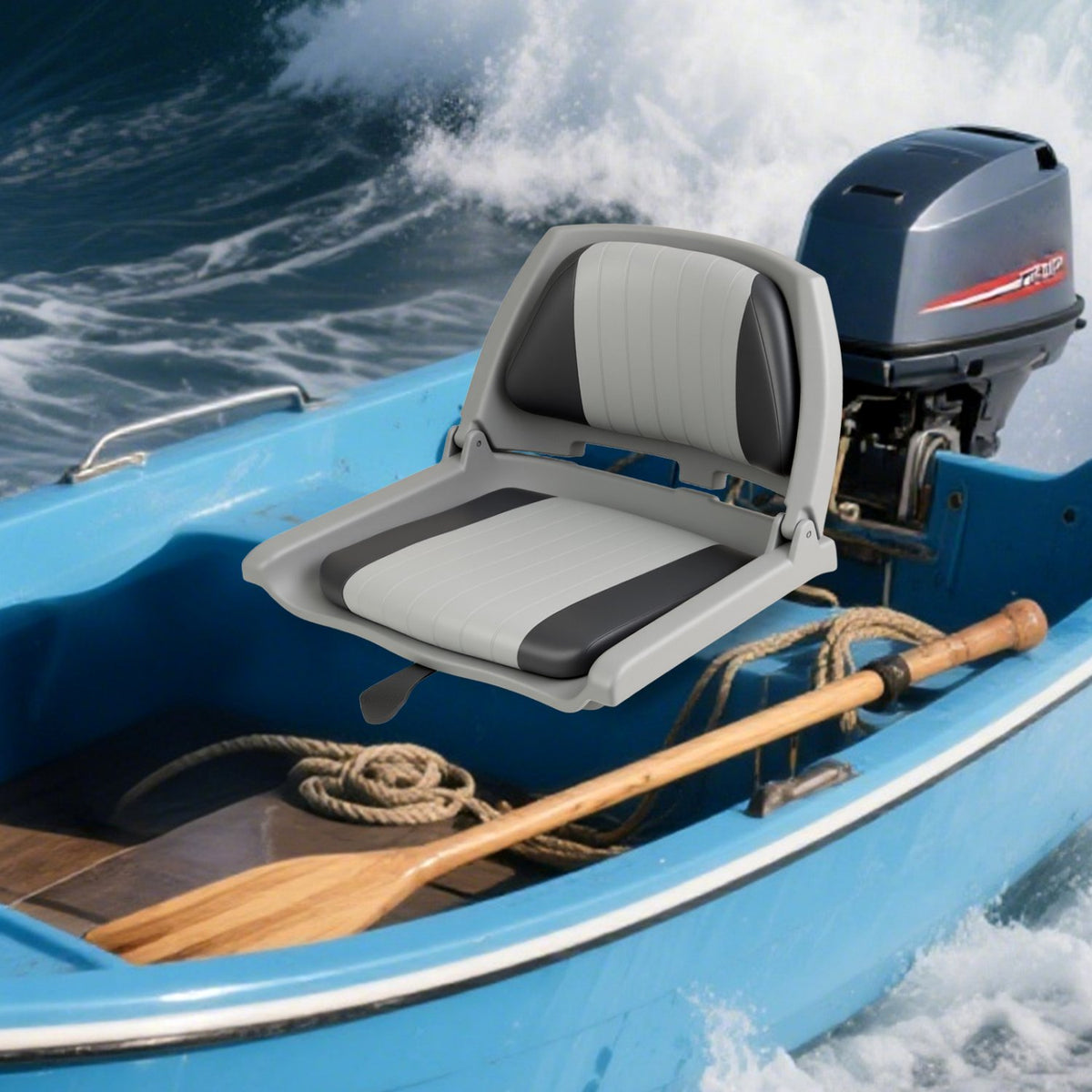 Boat Seat Folding Low Back Boat Chair with Marine-Grade PVC-Gray view 2